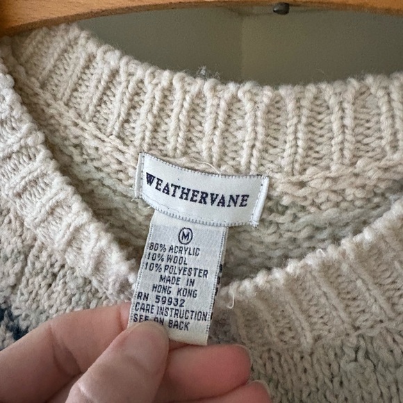 Cozy Knit Patterned Sweater - Cream and Blue - Picture 2 of 3